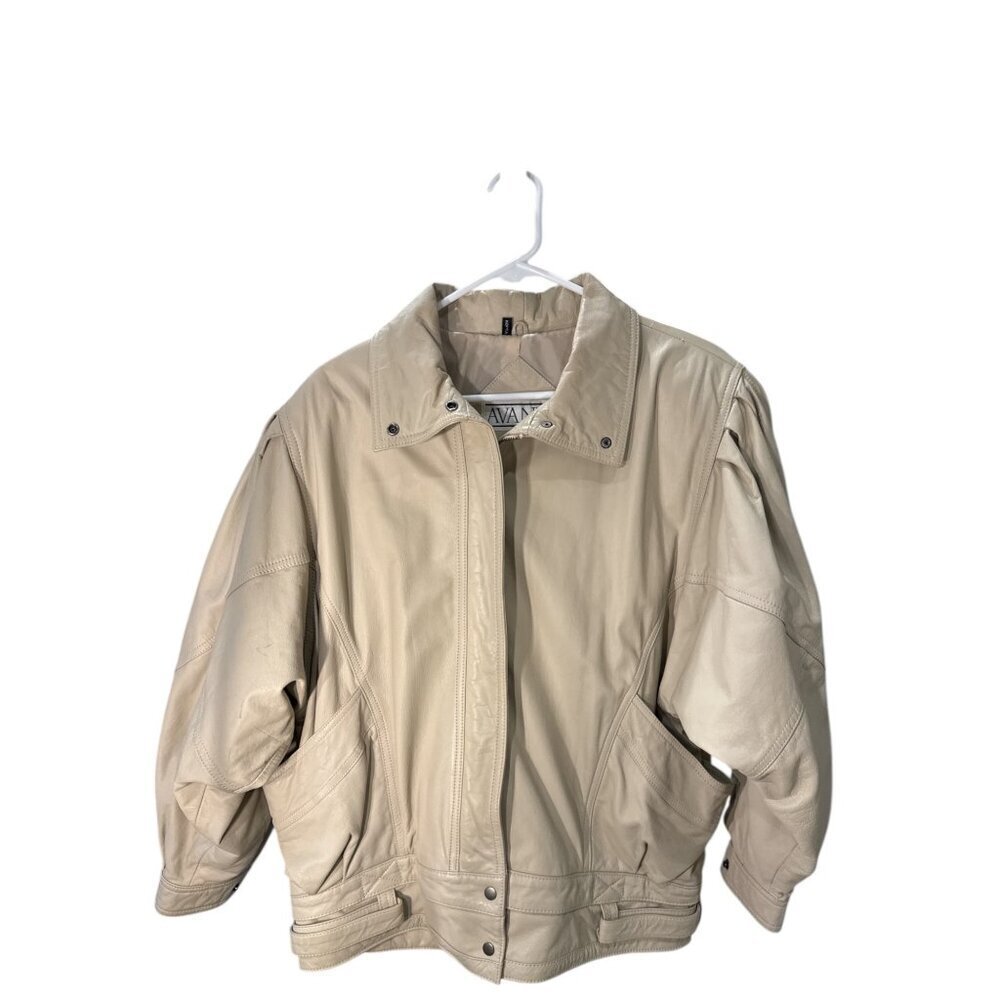 Avanti Tan Genuine Leather Bomber Jacket Size M, Made in Korea Pre-Owned